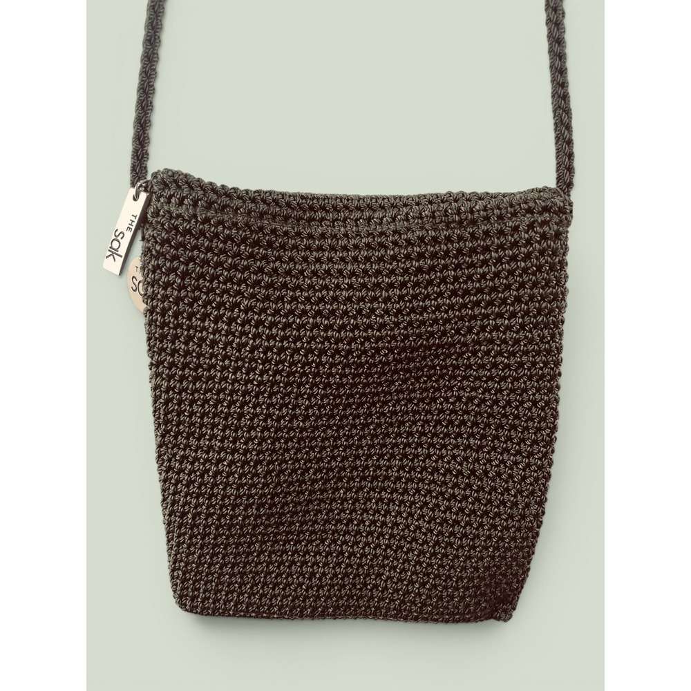 The Sak Crochet Crossbody Bag Olive Green Hand Knit Flap Shoulder Bag Retro - Picture 5 of 6